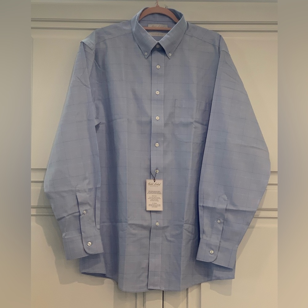 Gold Label Roundtree & Yorke Fitted Dress Shirt Blue Grid Check Size 16 1/2 - 35 - Picture 4 of 11